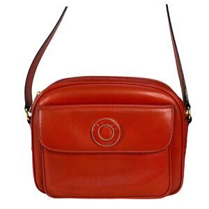 Celine Vintage Red Leather Medallion Logo Camera Crossbody Bag Italy